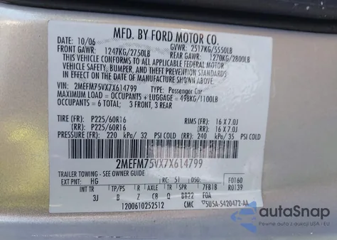 2007 Mercury Grand Marquis Ls from USA, damaged, VIN 2MEFM75VX7X614799